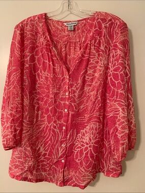 Tommy Bahama Coral Pink Floral Button-Front Women's Shirt